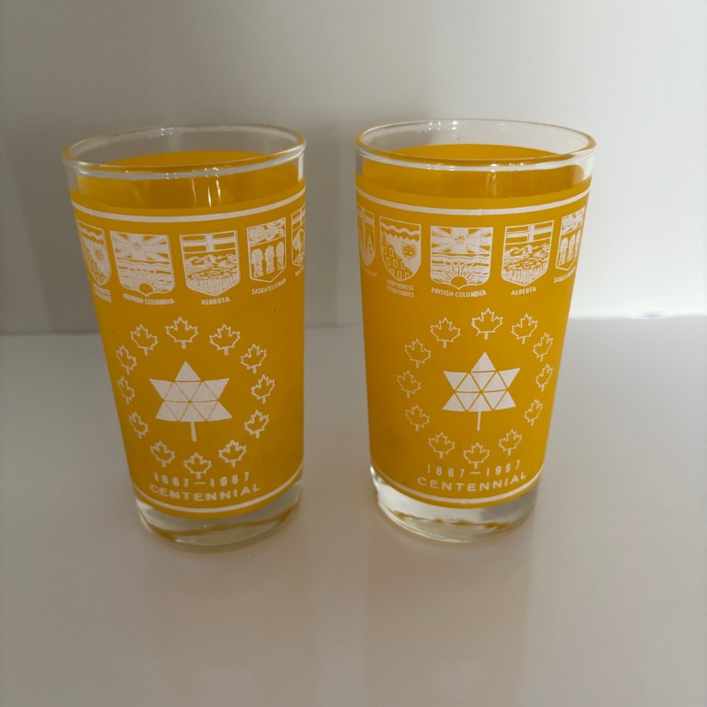 Canada Centennial 1967 Yellow Glass Tumblers Set of 2  / Vintage / Canada Proud!